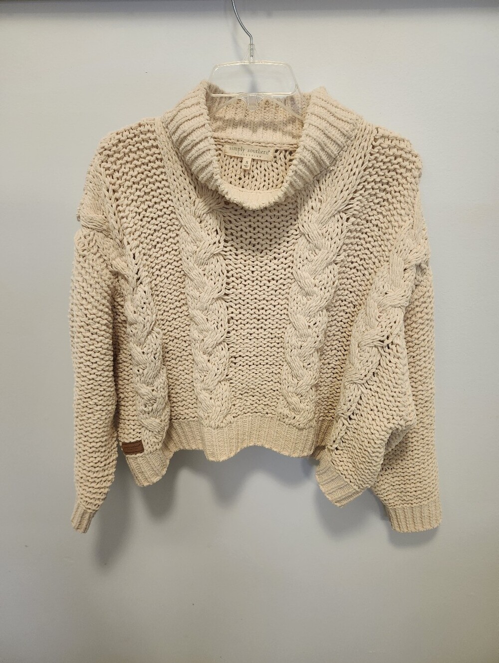 Simply Southern Women’s Cream Cable Knit Turtleneck Sweater - Picture 2 of 6